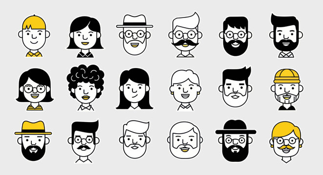 Diverse illustrated faces collection