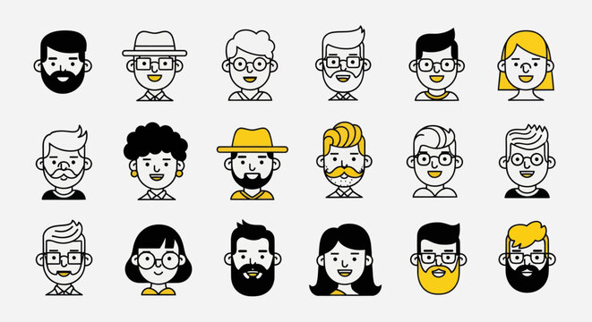 Diverse illustrated faces collection