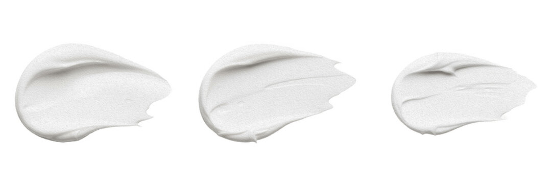 White Cosmetic Cream Smear and Swatch PNG Set - Realistic Skincare Lotion Stroke, Thick Moisturizer Paste, and Acrylic Paint Texture Isolated on Transparent Background for Beauty Product Advertising a