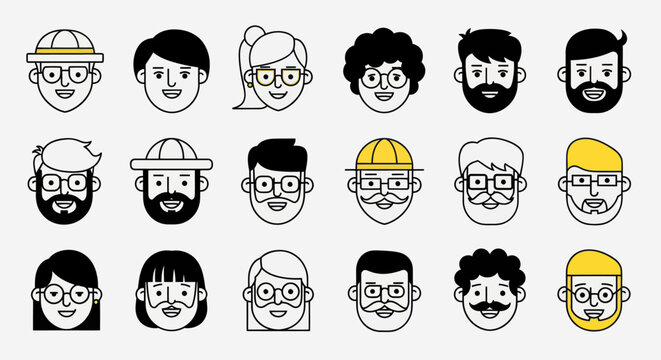 Diverse illustrated faces collection