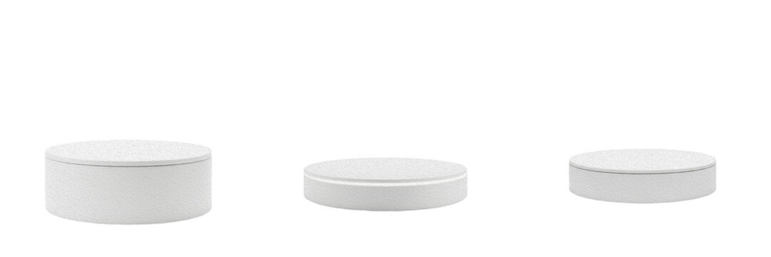 Minimalist White Round Cylinder Podiums PNG Set - Realistic Circular Presentation Stage, Blank Studio Display Pedestal Elements Isolated on Transparent Background for Luxury Cosmetic and Product Showc