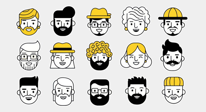Diverse illustrated faces collection