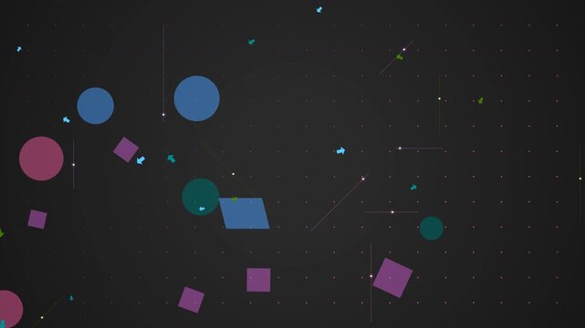 Dynamic motion of colorful geometric shapes in animated video with vibrant movement and visual effects.