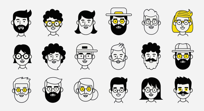Diverse illustrated faces collection