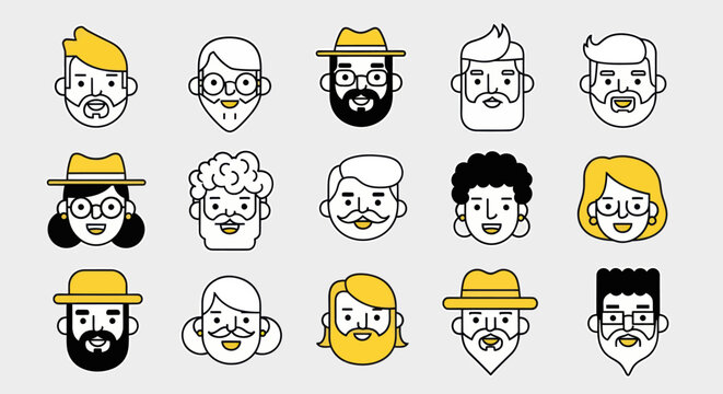 Diverse illustrated faces collection