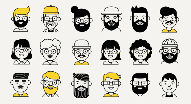 Diverse illustrated faces collection