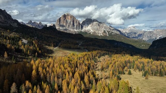 Tofana Mountain Peak Autumn Flyover
