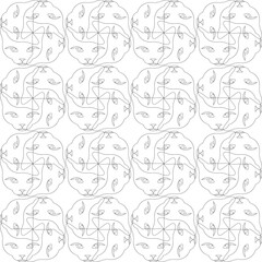 Fototapeta premium Black and white abstract seamless pattern with intersecting cat faces 