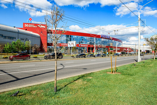 MINSK, BELARUS - May 15, 2026: Modern architecture shopping center "Arena City" on Pobediteley Avenue in Minsk.