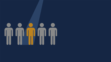 One person stands out from the crowd in a spotlight, symbolizing uniqueness and selection © Volodymyr Hankevych