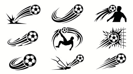 Collection of soccer ball and player silhouettes with motion effects. © Agus