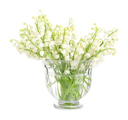 Lily-of-the-valley flowers in vase isolated on white © New Africa