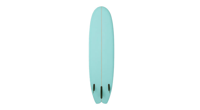 A teal-colored surfboard on transparent background