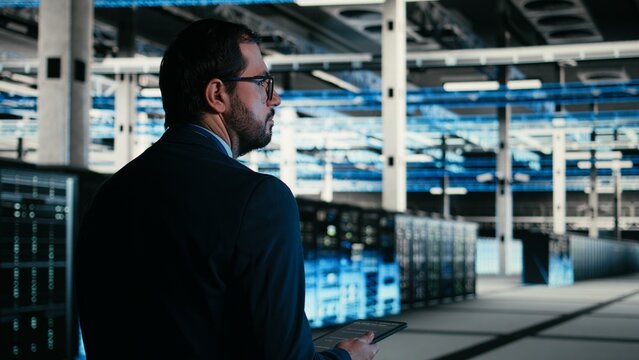 Writing code, tablet closeup and engineer in data center compiling software patches to fix bugs, Running programming script, device application and IT professional in server farm, camera A.