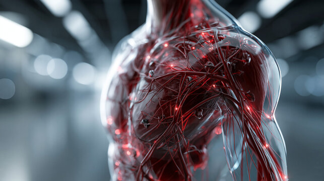 Detailed anatomical structure showing human vascular system.