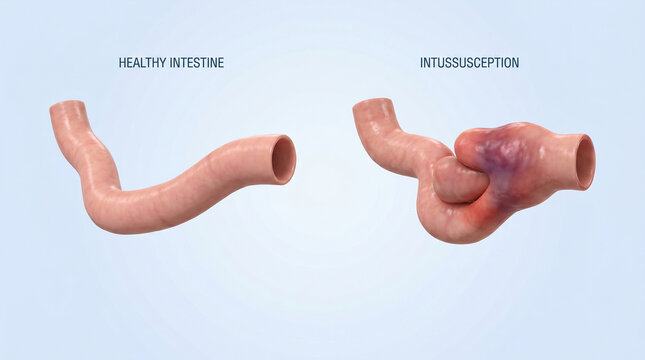 Intestinal Intussusception Bowel Obstruction Medical Closeup Illustration