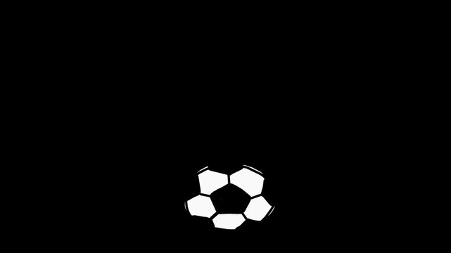Wiggly hand-drawn bouncing football looping on alpha 