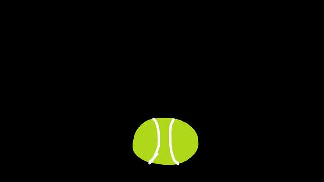 Wiggly hand-drawn bouncing tennis ball looping on alpha 