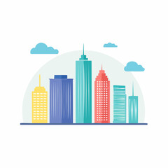 Fototapeta premium Flat Design Cityscape with Colorful Skyscrapers and Clouds