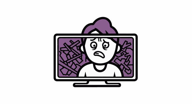 Cartoon girl looking shocked at television screen content.