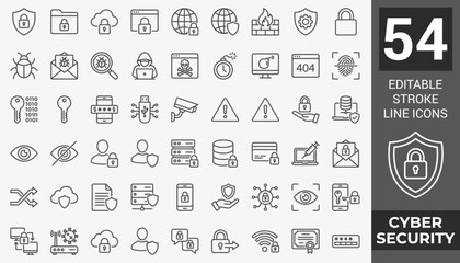 Cyber Security icon set. Editable line icons. Vector illustration. © Zilkasun