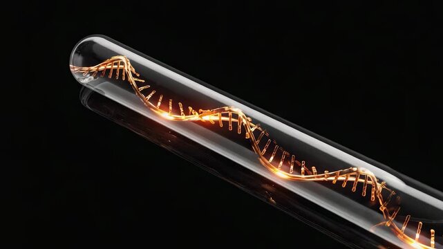 DNA strand in test tube genetic engineering biotechnology research glowing helix science concept