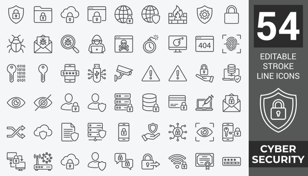 Cyber Security icon set. Editable line icons. Vector illustration.