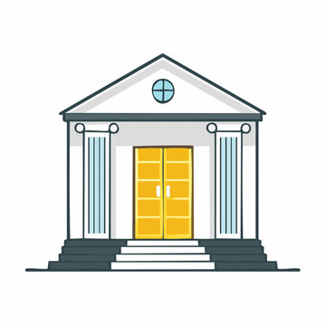 Cartoon building with columns and golden doors