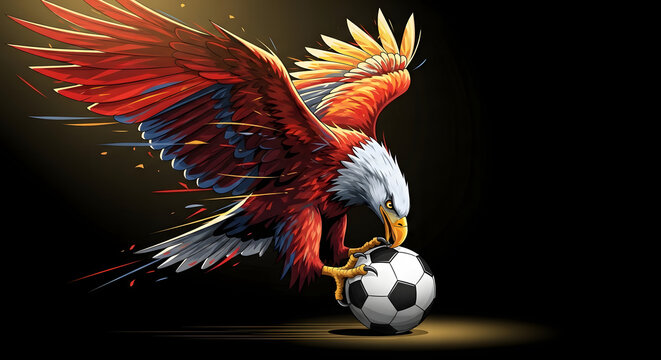 Eagle headbutting soccer ball in flight