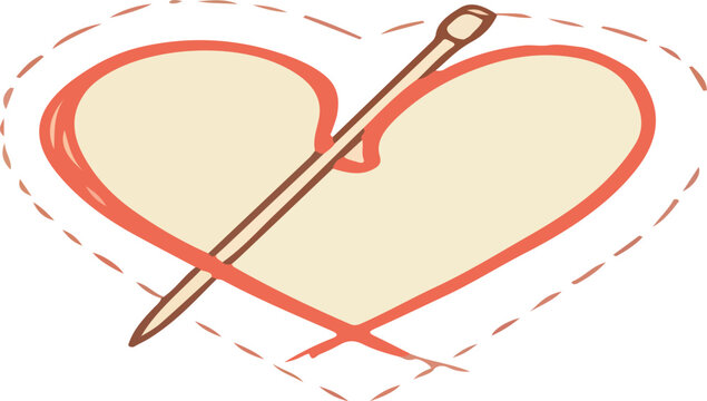 Minimalist line art illustration of a sewing needle stitching a heart outline