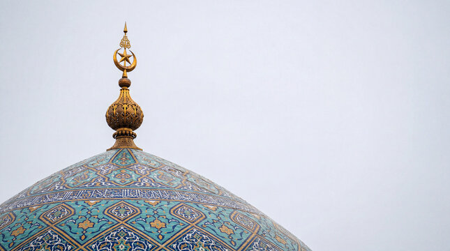 Detailed Close Up View of Patterned Mosque Dome with Gilded Finial