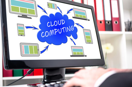Cloud computing concept on a computer screen