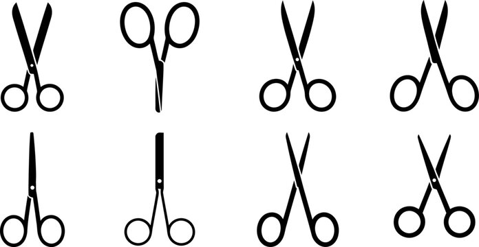 Surgical scissors and medical shears icon set collection of sharp tools for hospital surgery and first aid treatment simple black vector symbols for healthcare.