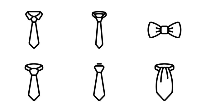 Set of different necktie and bow tie icons in line style