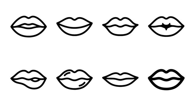 Set of various lip shapes, different expressions and styles, handdrawn vector illustration