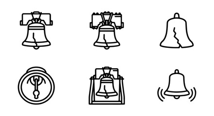 Set of liberty bell and ringing bell icons, vector illustration of historical american symbol and notification signs © Suriya