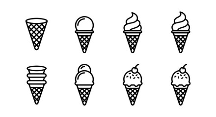 Fototapeta premium Set of ice cream icons, vector illustration of various types of ice cream in waffle cones