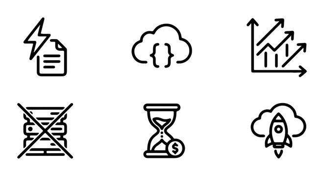 Set of thin line icons for cloud computing, serverless architecture, and business growth