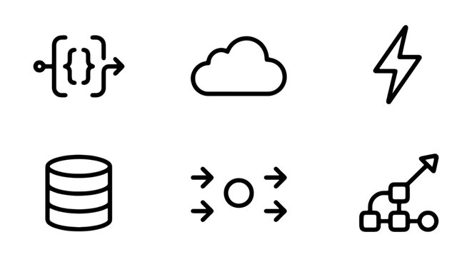 Set of thin line icons for web development, cloud computing, database, data processing and workflow automation