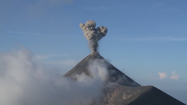 Volcan de Fuego Ash Eruption Above Clouds
