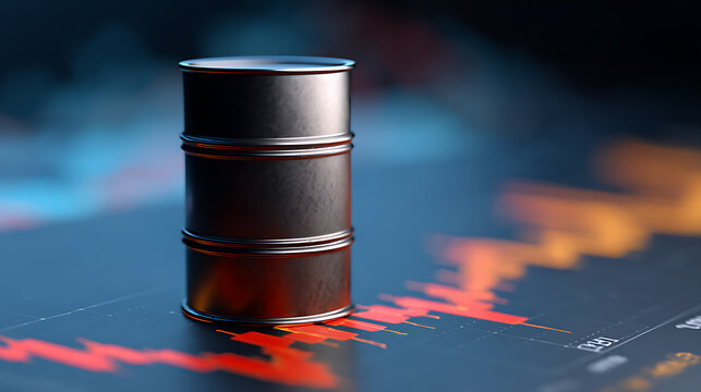 Industrial metal barrel on digital stock market chart with red graph show financial crisis, future, energy, and economy concept