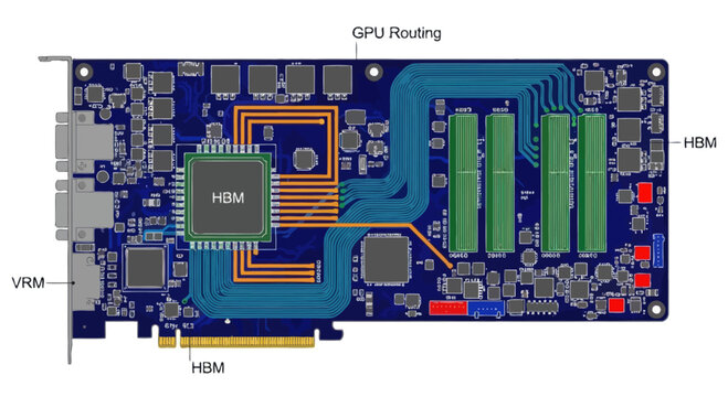 High Performance GPU Board with HBM Memory and VRM Components