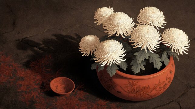 CG of Japanese Painting, Chrysanthemum

