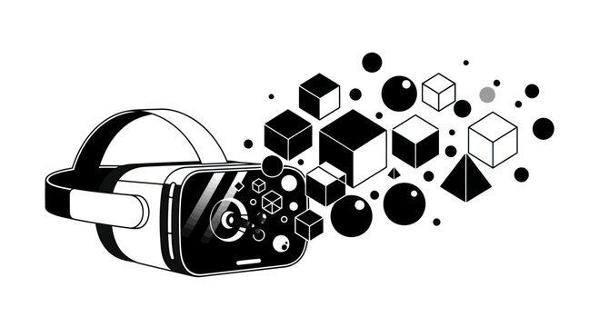 Virtual Reality Headset Emitting Geometric Shapes and Abstract Forms