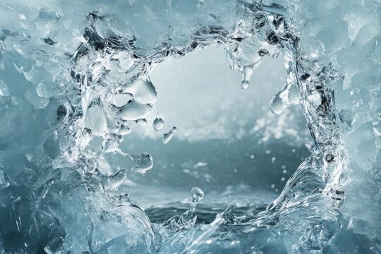 Water splash forming heart shape on white background