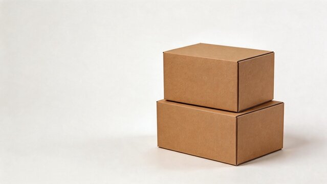Stacked cardboard boxes on white surface