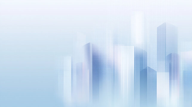 淡いブルーの都市シルエットとデータ表現のビジネス背景
