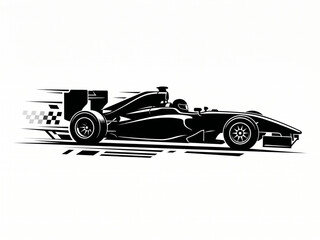 Obraz premium Black silhouette of formula racing car moving fast isolated on white background
