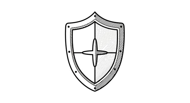 Classic heraldic shield icon with cross design, symbolizing security, protection, safety, and defense. Vector illustration.
