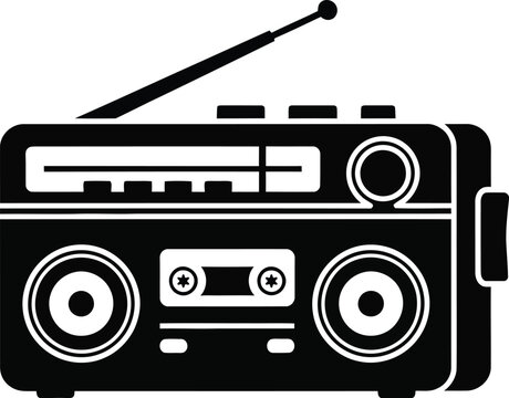 Vintage portable radio icon black silhouette on white background